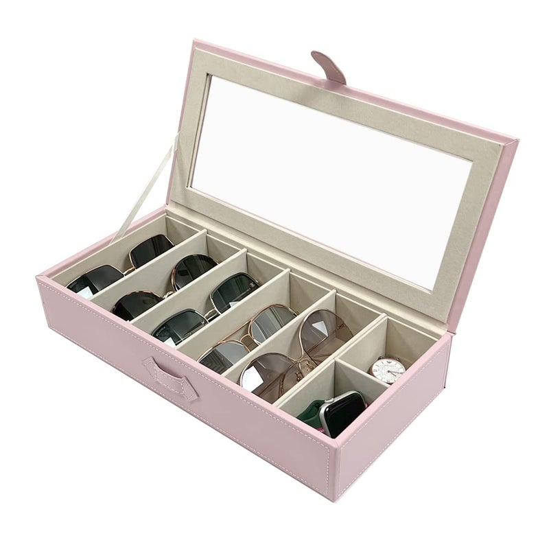 UnionPlus Sunglasses Case Organizer, Multiple Sunglasses Eyeglass Glasses Display Holder Collector, 5 Slots for Sunglasses Storage and 2 Small Slots for Accessories, Pink - Image 4